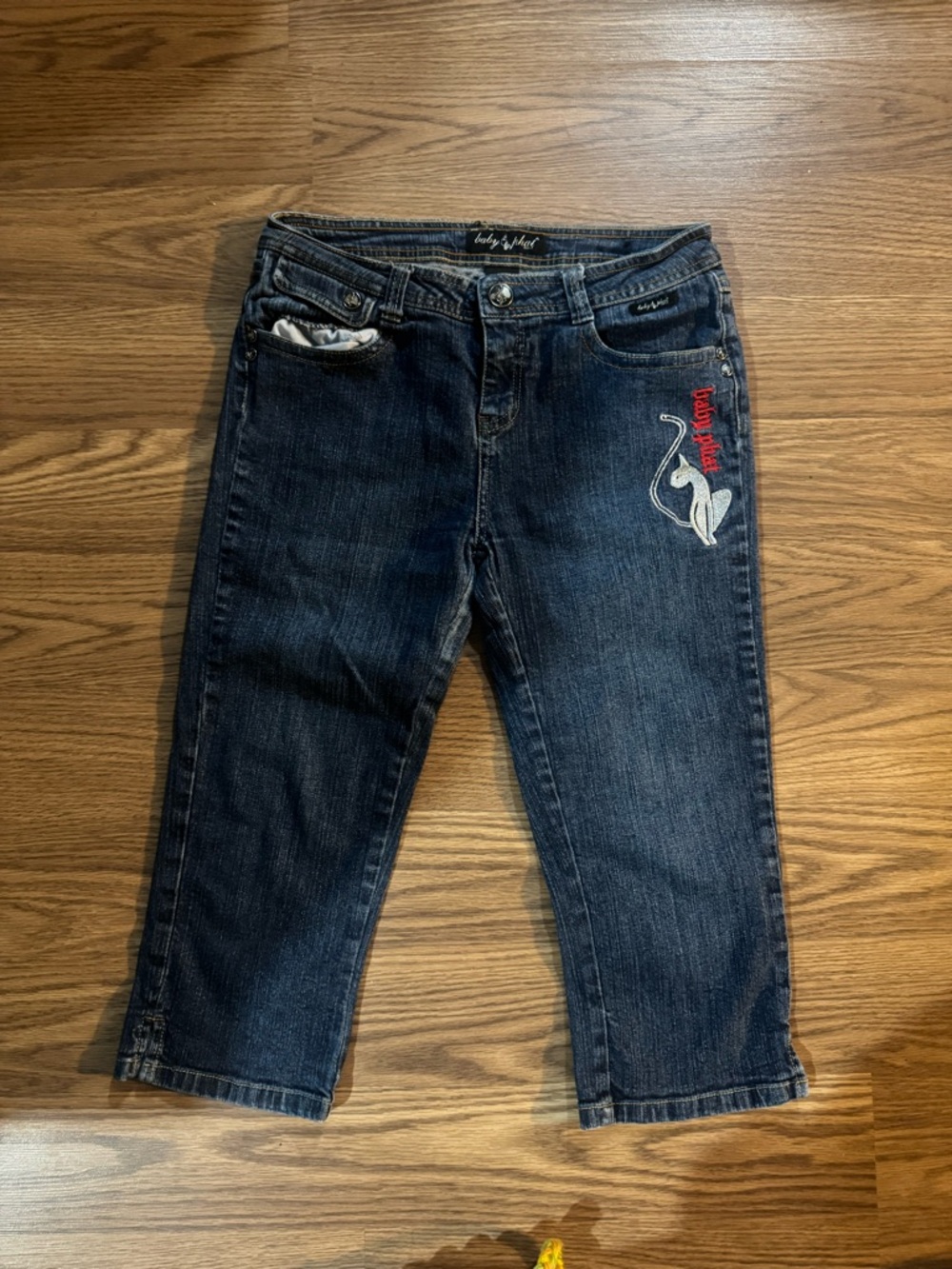 Baby Phat Dark Blue Cropped Jeans with Embroidered Accent